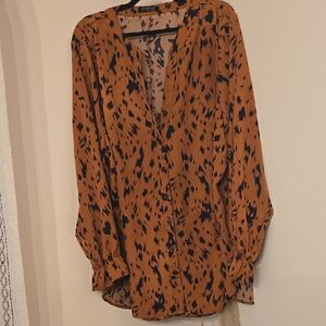 Plus Size Animal Print Brown and Black Button-Up Women's Top